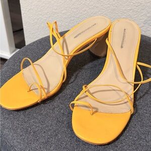 Reformation Yellow Strappy Block Heel Sandals Size 8.5 Minimal Square Toe